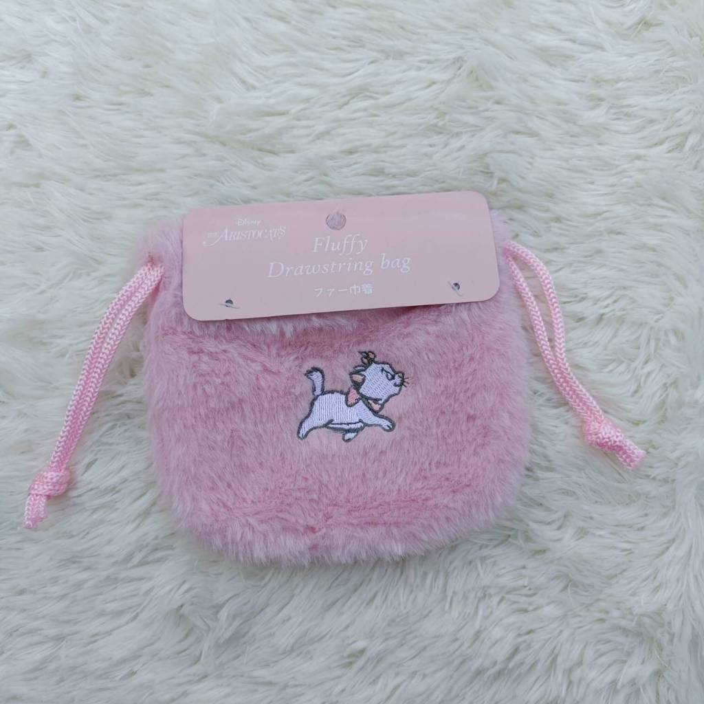 ถุงหูรูด กระเป๋าหูรูด  The Aristocats แมวมารี นุ่มฟู ชมพูพาสเทล Drawstring bag ของแท้-ญี่ปุ่น พร้อมส่ง