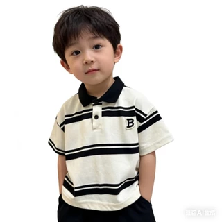 MC213 เสื้อโปโลเด็ก สีดำขาว สไตล์เกาหลี หล่อเท่ ใส่ออกงานได้