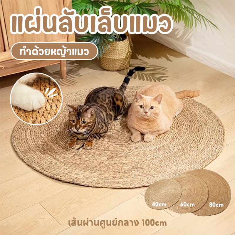 PETLUSCI® พรมลับเล็บแมวหวายธรรมชาติ มีหญ้าแมว ถักทอจากหวาย 4 ขนาด พรมแมว ทนทาน ทนความร้อน