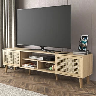 Tomato Home ชั้นทีวี Millers 2.0 TV cabinet with rattan effect fronts| วางทีวีใหญ่สุด 75นิ้ว|