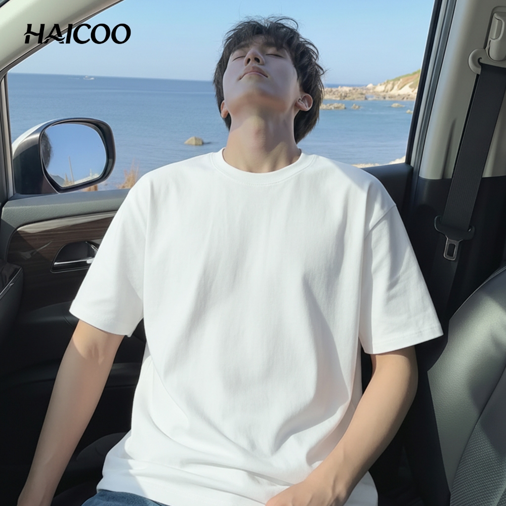 HAICOO เสื้อยืดคอตตอน 220G สไตล์เกาหลี ลุคเท่ๆ ทรง Oversize ผ้าหนานุ่ม ซักไม่ย้วย ️พร้อมส่ง S-4XL