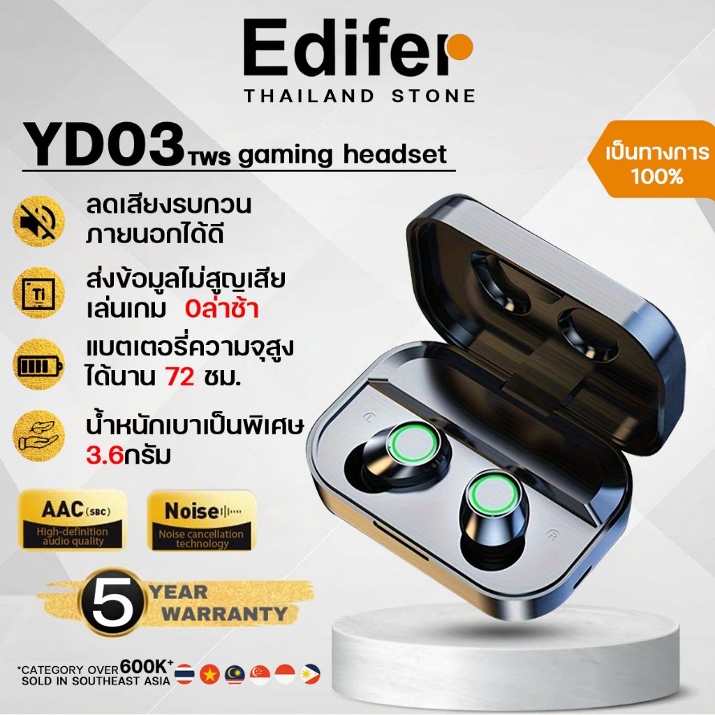 รับประกัน5ปี หูฟังบลูทูธ 72Hแบตใช้งานต่อเนื่องนาน LEDจอแสดงผล PUBGและ LOL หูฟังเกมมิ่ง หูฟังอินเอียร์ หูฟังเบสหนักๆ