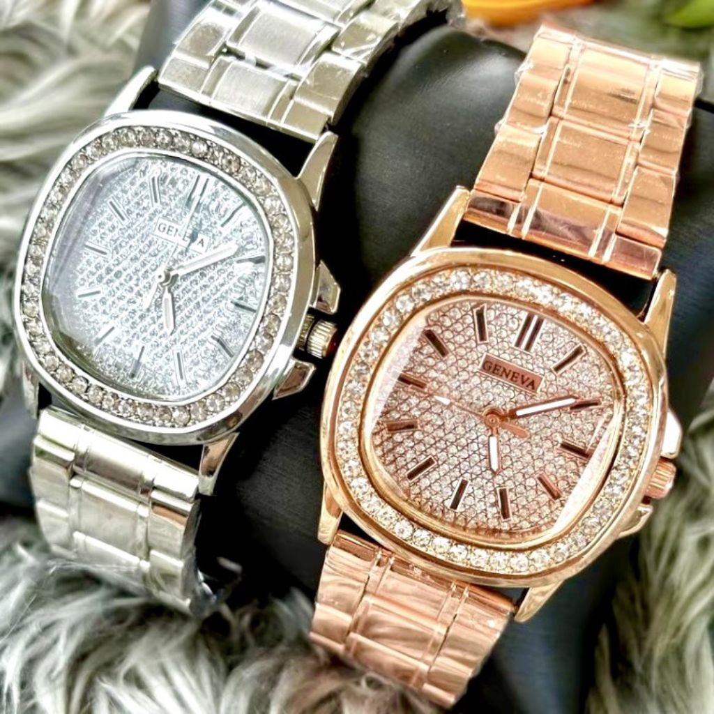 นาฬิกผู้หญิง GENEVA เจนิวา เเบรนด์แท้ มีหลายเเบบให้ก็เลือก สายเหล็กหน้าเหลียมสายเหล็กหนาอย่างดี ใส่ได้ทุกวัย