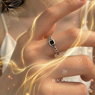DH แหวนปรับขนาด Black Square แหวนผู้หญิง แหวนเงินแท้ แหวนฟรี…