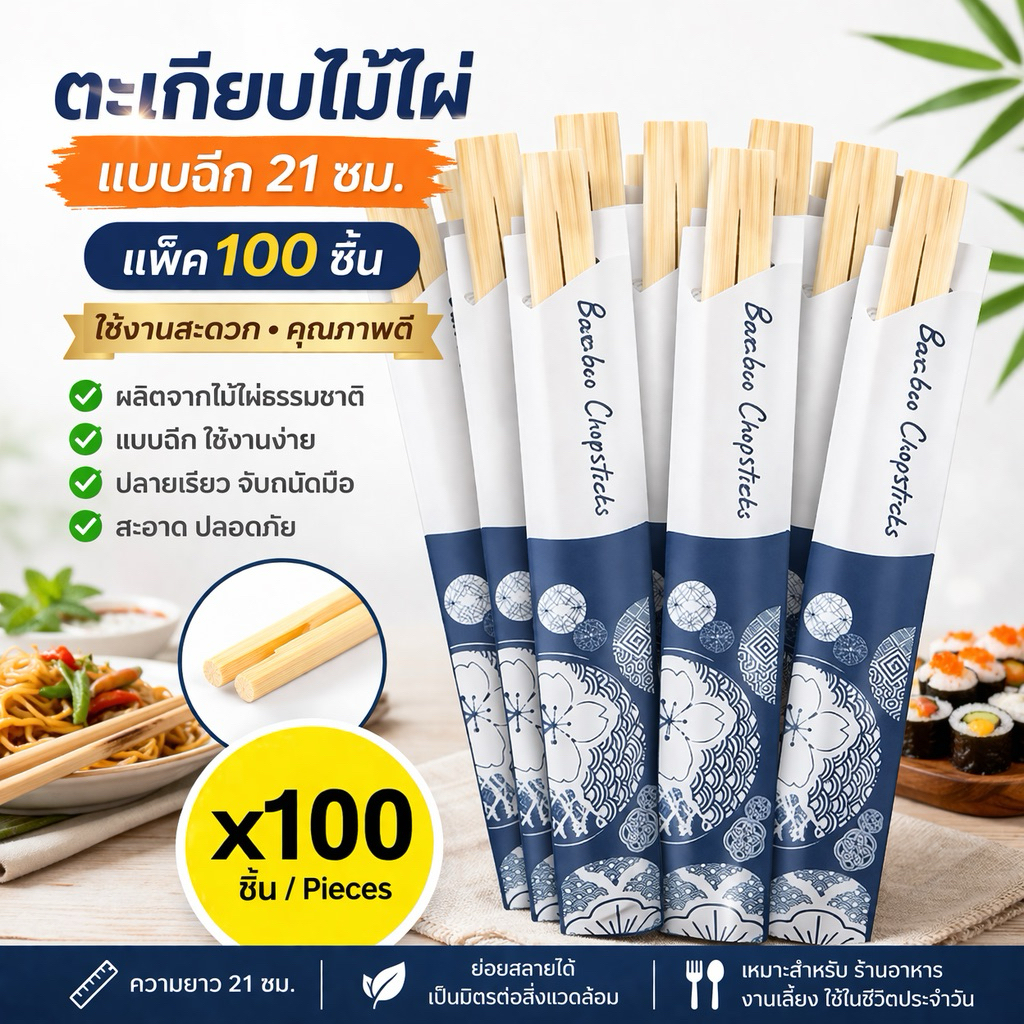 ตะเกียบญี่ปุ่น แบบฉีก ขนาด 21 ซม. แพ็ค 100 คู่ ตะเกียบฉีก ตะเกียบ  ตะเกียบไม้ไผ่ญี่ปุ่น ตะเกียบไม้ไผ่ญี่ปุ่นแบบฉีก ราคาถูก Shopee Lazada