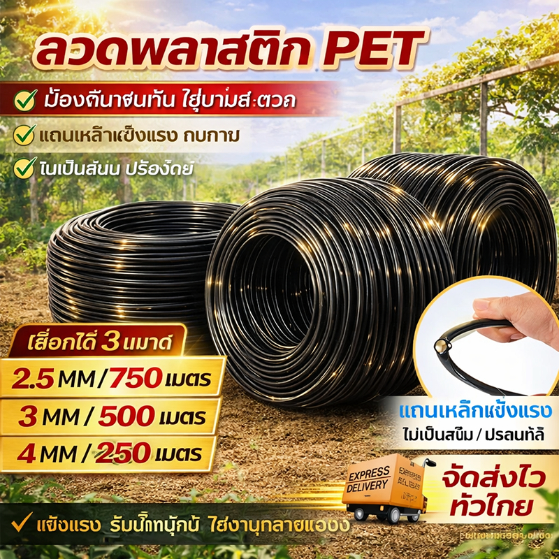 ลวดพลาสติก PET เกรดเกษตร แข็งแรง ทนแดด ทนฝน ไม่เป็นสนิม ใช้มัดต้นไม้ ค้างผัก ดัดบอนไซ ขายยกม้วน ราคาส่ง