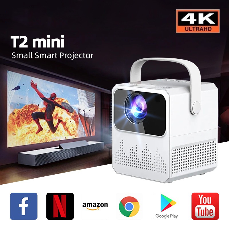 100% ของแท้   T2 Mini โปรเจคเตอร์ 4K UHD wifi/5G รุ่นใหม่ล่าสุด Android11 เชื่อมต่อกับ projector เชื