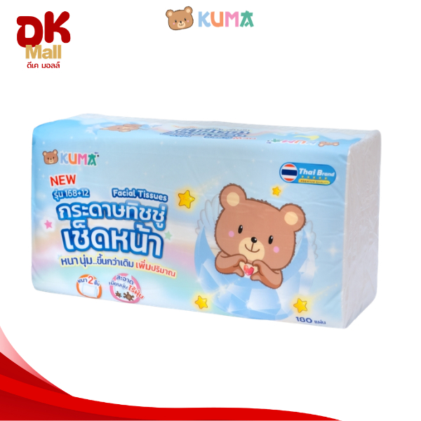 (live) [ เซ็ต 3 แพ็ค ] เพิ่มปริมาณจุใจ! กระดาษทิชชู่เช็ดหน้าคุมะ KUMA ขนาด 168+12 แผ่น หนา 2 ชั้น (3 แพ็ค 15 ห่อ) รูปที่ 5