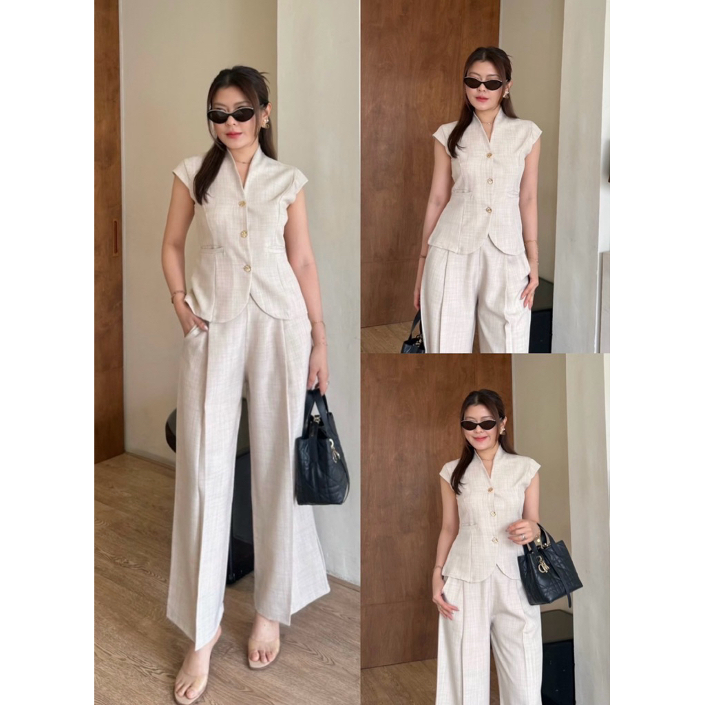Audrey Set  ชุดเซ็ตเสื้อทรงคอปีนแขนปีน (ส่งด่วน ) พร้อมกางเกงขายาวทรงขาบาน มี 5 สี | betty ราคา ถูกที่สุด ดีลบีเคเค แกลเลอรีภาพที่ 6