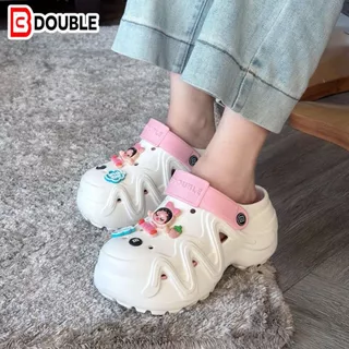 รองเท้าแตะรูพรุน BB DOUBLE สไตล์สวีทคูล ดีไซน์เท่ห์ พื้นหนาส้นสูง กันลื่น สำหรับสาววัยรุ่น ชายหาด/สตรีท