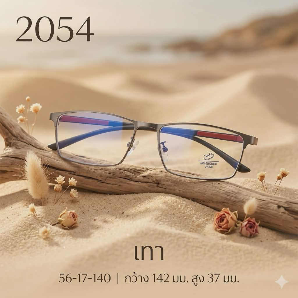 แว่นสายตากรอบโลหะ ทรงสี่เหลี่ยม กันแสงสีฟ้า น้ำหนักเบา ใส่สบาย รุ่น 2504 เลนส์ใส กรอบบาง ใส่ทำงาน/เรียน