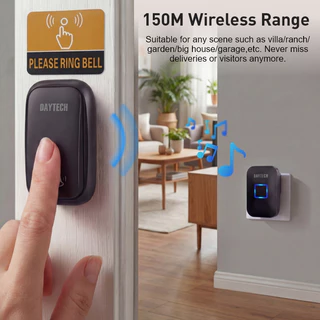 🔥ส่งไวจากไทย🔥Daytech กริ่งไร้สายไม่ใช้ถ่าน 150M Connectivity 55 Chimes Door Ring 1 Receiver 2 Button
