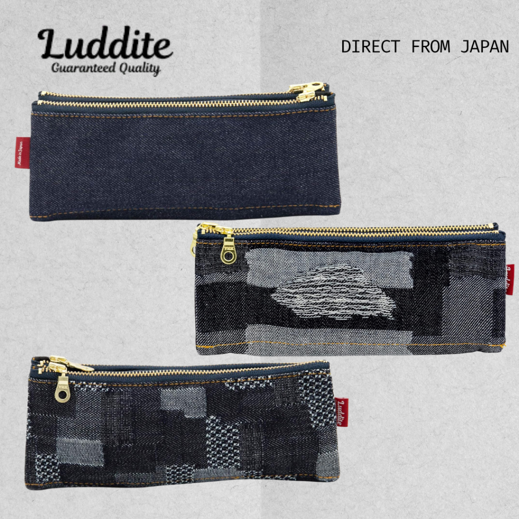 Luddite Bendy Pen Case กระเป๋าดินสอ Denim Patchwork ดีไซน์ญี่ปุ่น คุณภาพสูง 【Direct from Japan】