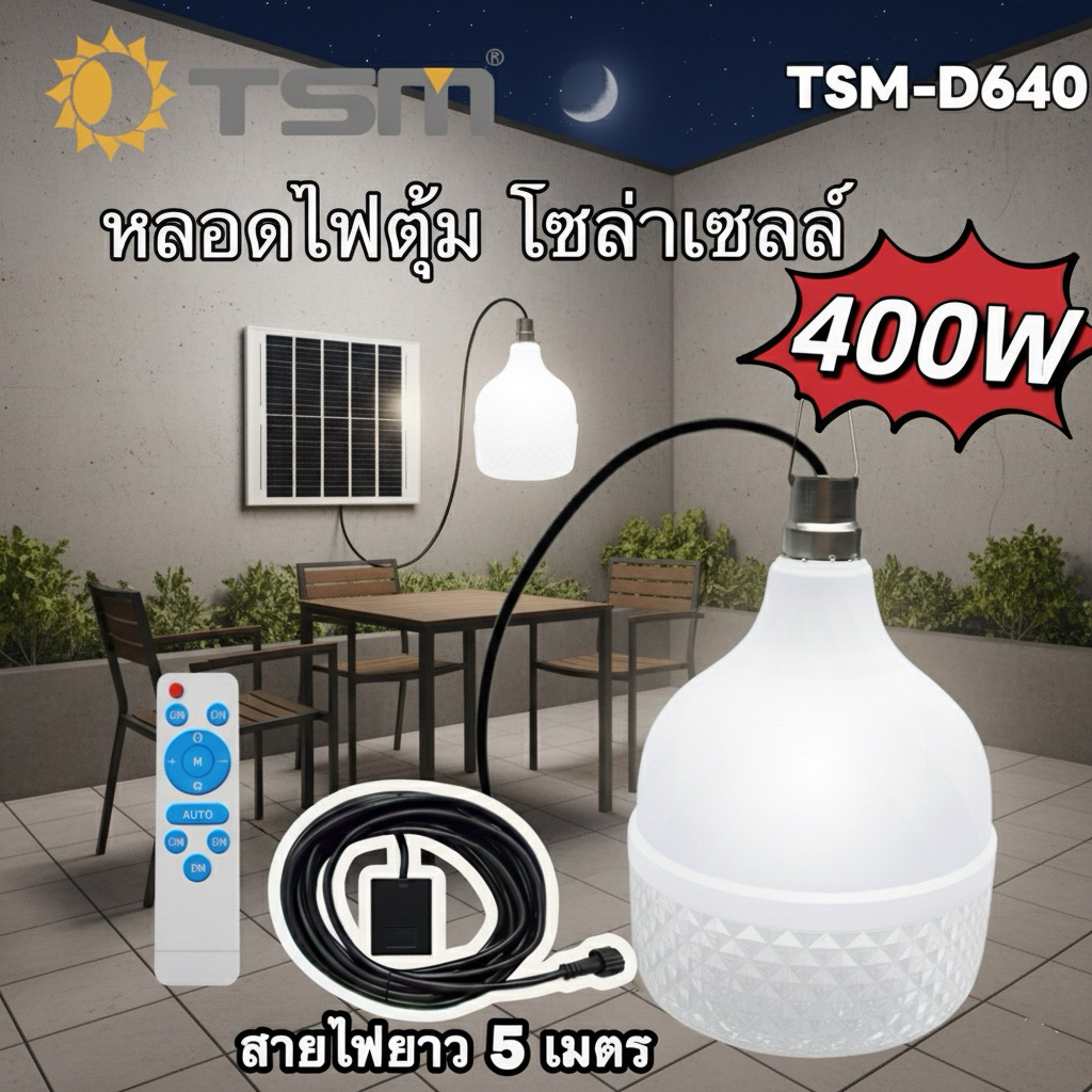 หลอดไฟโซล่าเซลล์ HT-450W/350W ไฟตุ้ม LED พลังงานแสงอาทิตย์ พร้อมแผงโซล่าเซลล์