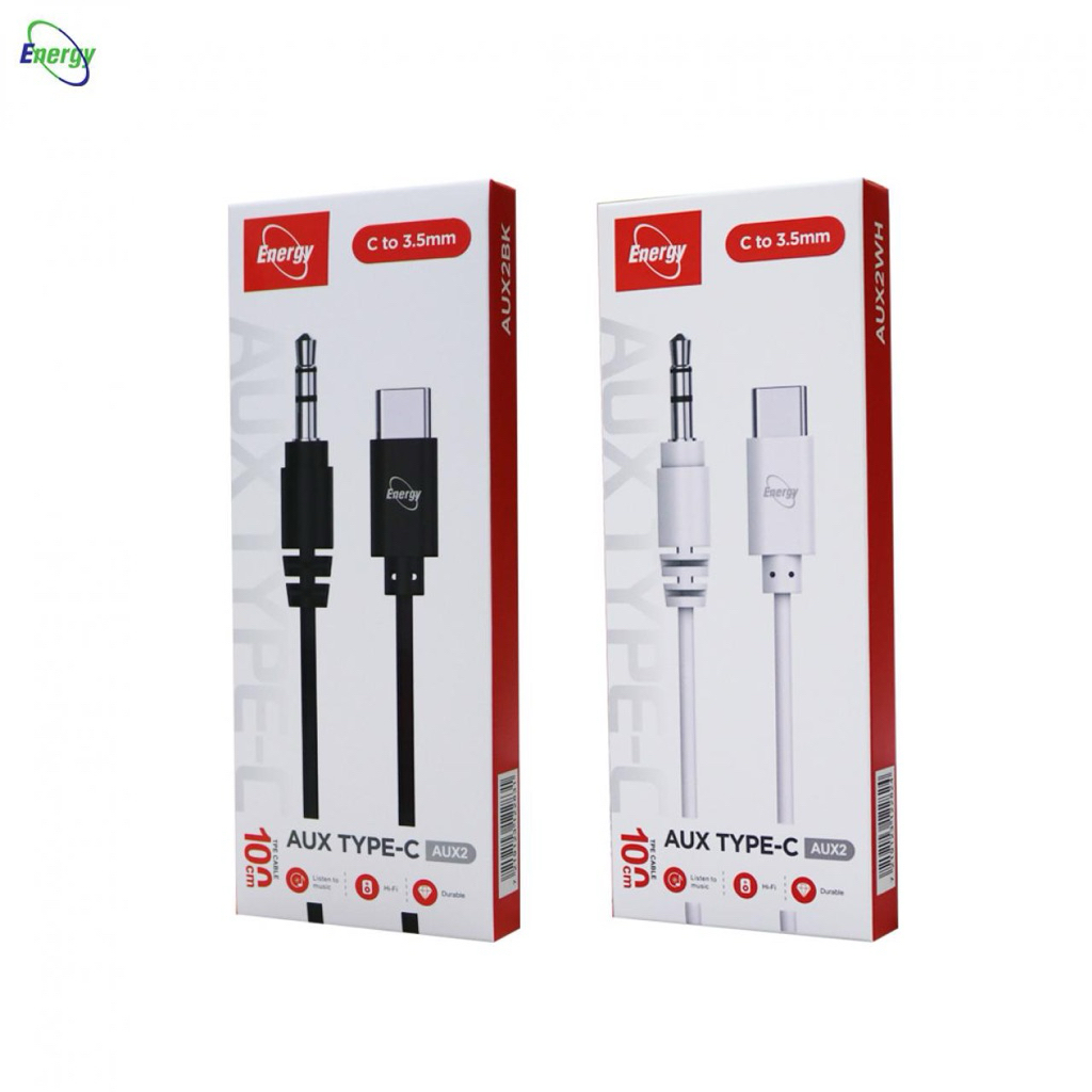 Energy  AUX2-C : Aux AUX2 3.5mm to Type C ความยาว 100CM -สีขาวสีดำ