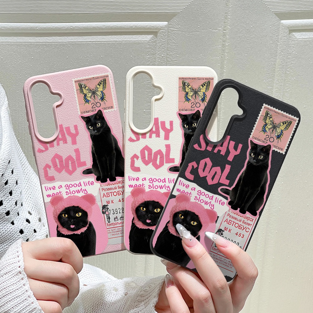 เคส For Samsung A56 A07 A55 A16 A05S A17 A15 A54 S24 FE A36 A06 A35 S25 S26 Ultra A34 A26 A53 S23 Ultra สติกเกอร์แมว 3D