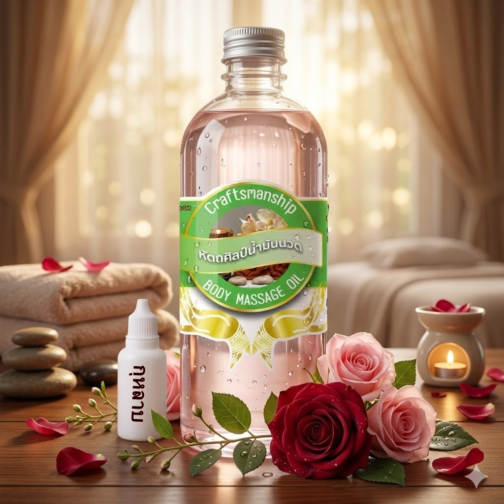 4004 น้ำมันนวดตัวหัตถศิลป์ น้ำมันสปา น้ำมันออย Body Massage Oil ขนาด 450 ML.  Rpro