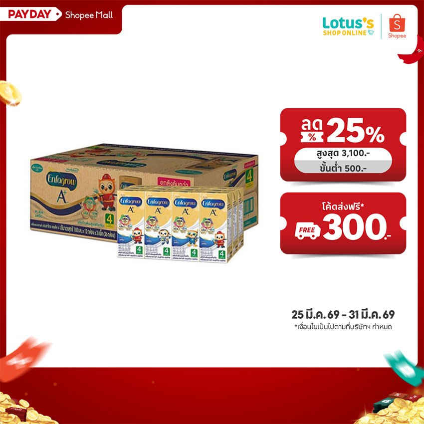 [ขายยกลัง!] เอนฟาโกร เอพลัส ยูเอชที สูตร 4 นมกล่อง รสจืด 180 มล. นมกล่องยกลัง 36 กล่อง ENFAGROW A+ U