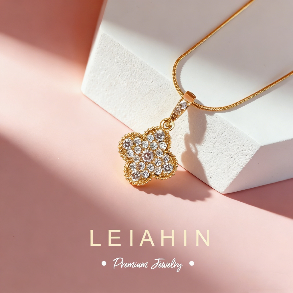 LEIAHIN Jewelry สร้อยคอผู้หญิง จี้ใบโชคลาภ เพทายแท้ แวววาว ไม่ดำ ใส่ทุกวัน แฟชั่นเกาหลีของขวัญ 1056n