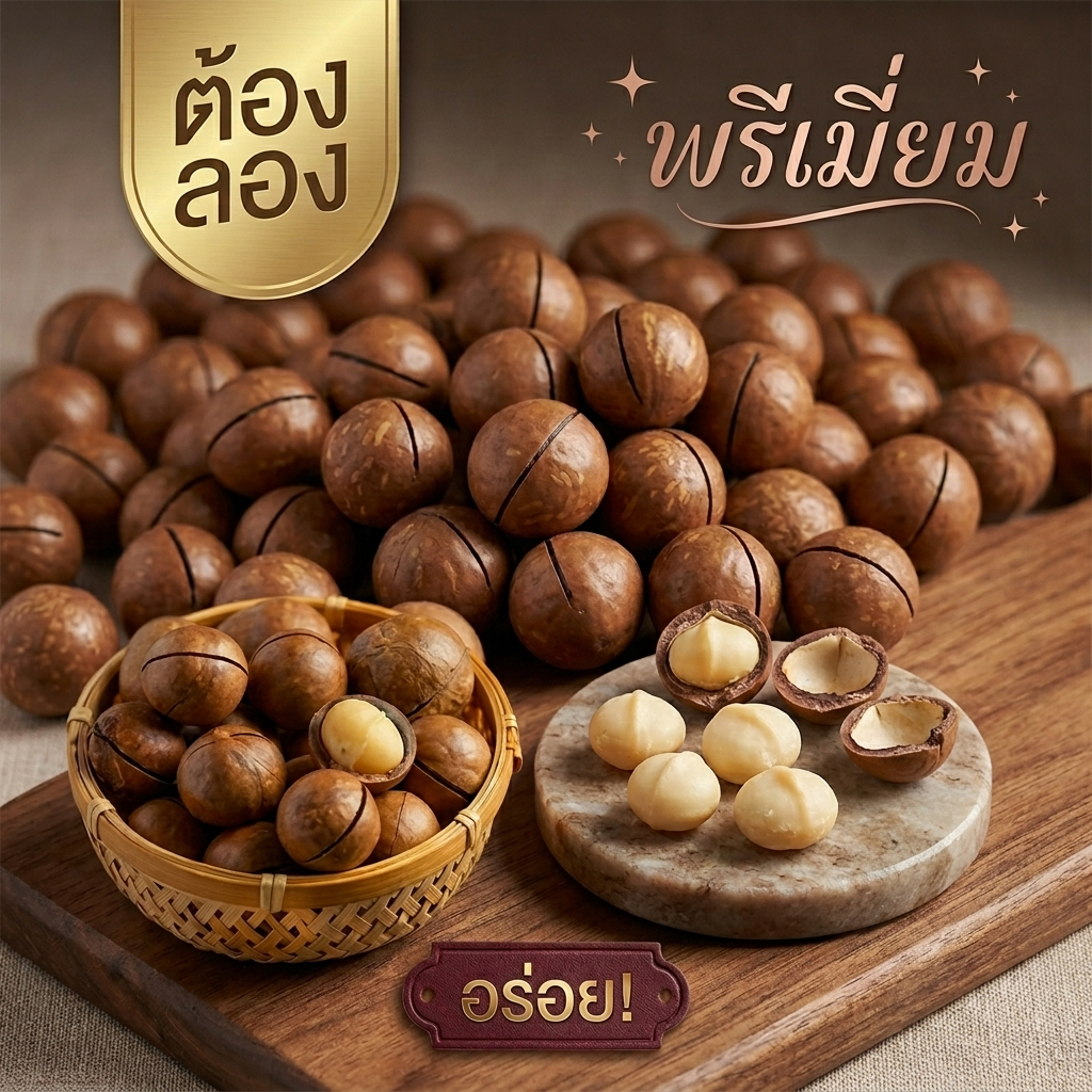 ✨แมคคาเดเมียอบเนย หอม กรอบ อร่อย เม็ดใหญ่เม็ดเต็ม (แถมที่แกะ)