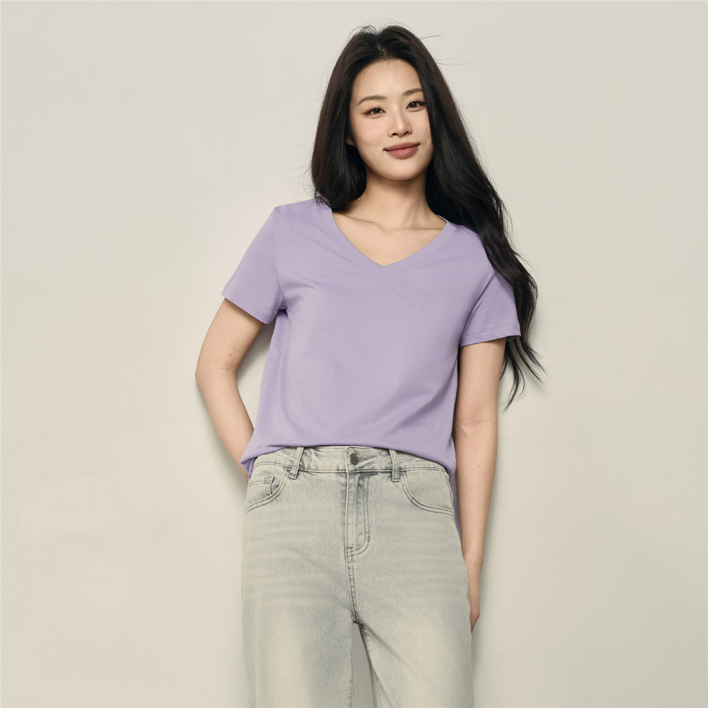 GIORDANO (Korea Collection) เสื้อยืดคอวีผู้หญิง Women's Cotton V-Neck Tee 05326551