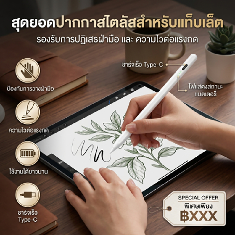 สไตลัส ปากกาแท็บเล็ต ใช้งานกับทุกแบรนด์ ปลายละเอียด เขียนลื่น ไม่รอยขูดขีด