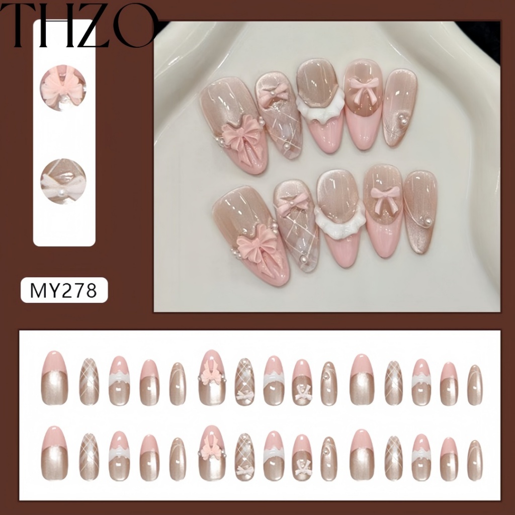 TH278เล็บปลอมสำเร็จรูป แถมกาว ตะไบ ใหม่ล่าสุดขายดีเล็บปลอม กันน้ำ 24 ชิ้น