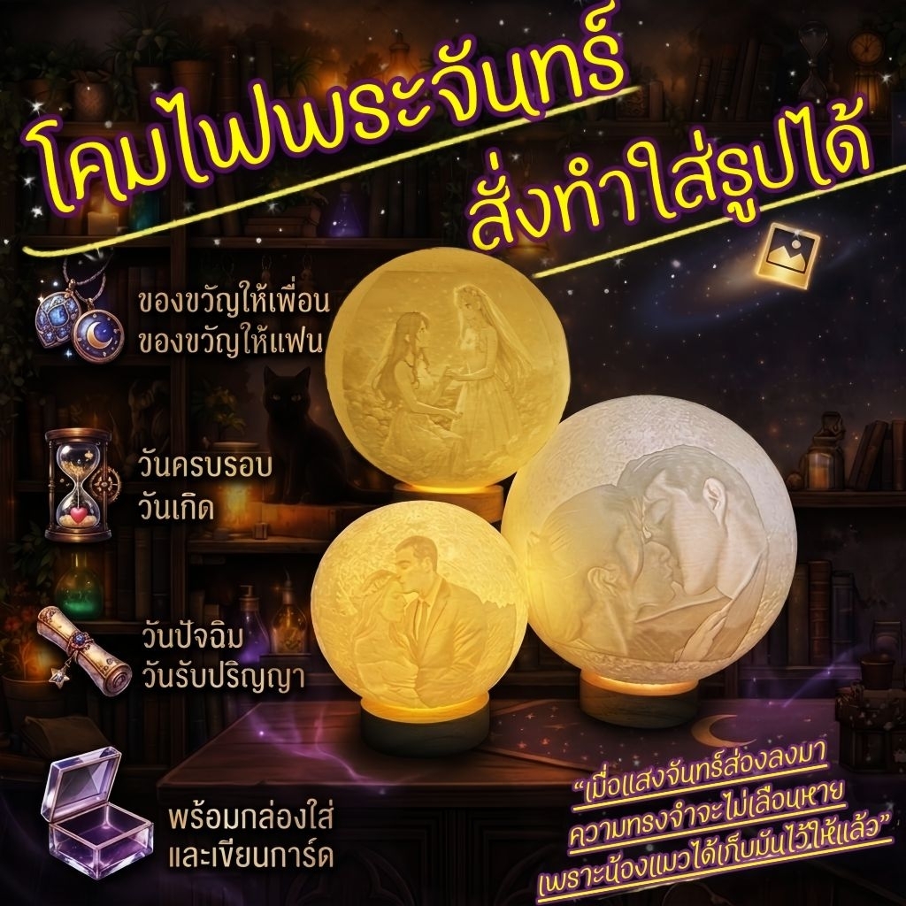 โคมไฟพระจันทร์เวทมนตร์ใส่รูปได้ ขนาด 10cm แสงจันทร์จะถักทอความทรงจำให้เป็นสิ่งที่จับต้องได้ พร้อมกล่องของขวัญ
