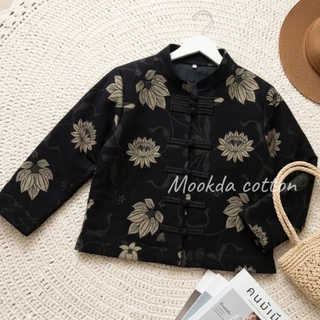 เสื้อผ้าฝ้ายอัดกาวลายพระราชทาน บุปผาบรมราชินีนาถ ผ้าเยื่อไผ่กัดลาย พร้อมส่ง2-3วัน
