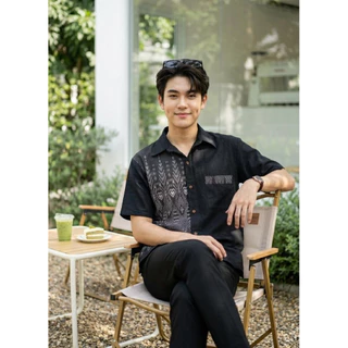 เสื้อพื้นเมืองผู้ชายคอเชิ้ต ทูโทนลายไทย