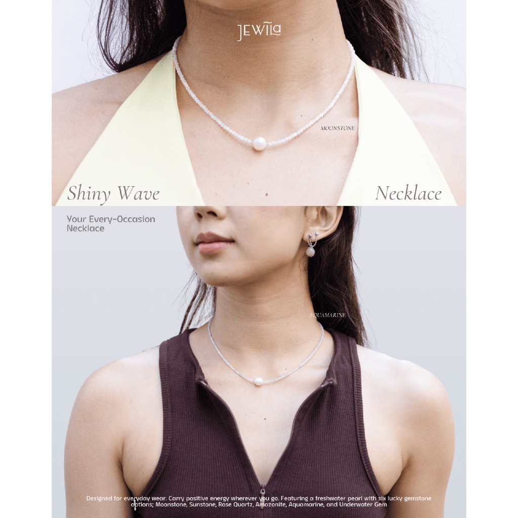 JEWILA ShinyWave สร้อยคอหินนำโชค ไข่มุกน้ำจืด หินแท้ เสริมดวงความรัก การงาน การเงิน เสริมรอบด้าน