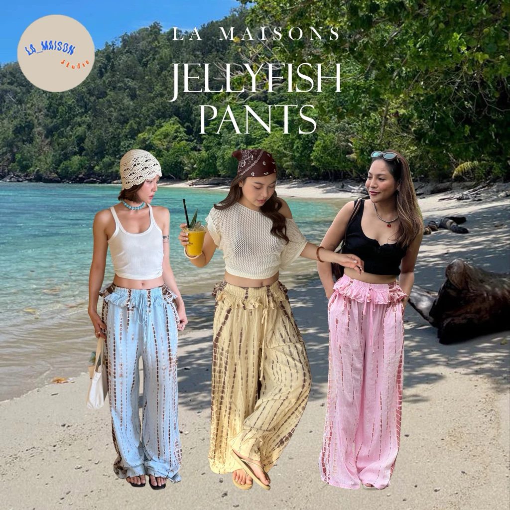 กางเกงขายาวมัดย้อม Handmade กางเกงไปทะเล Jellyfish pants