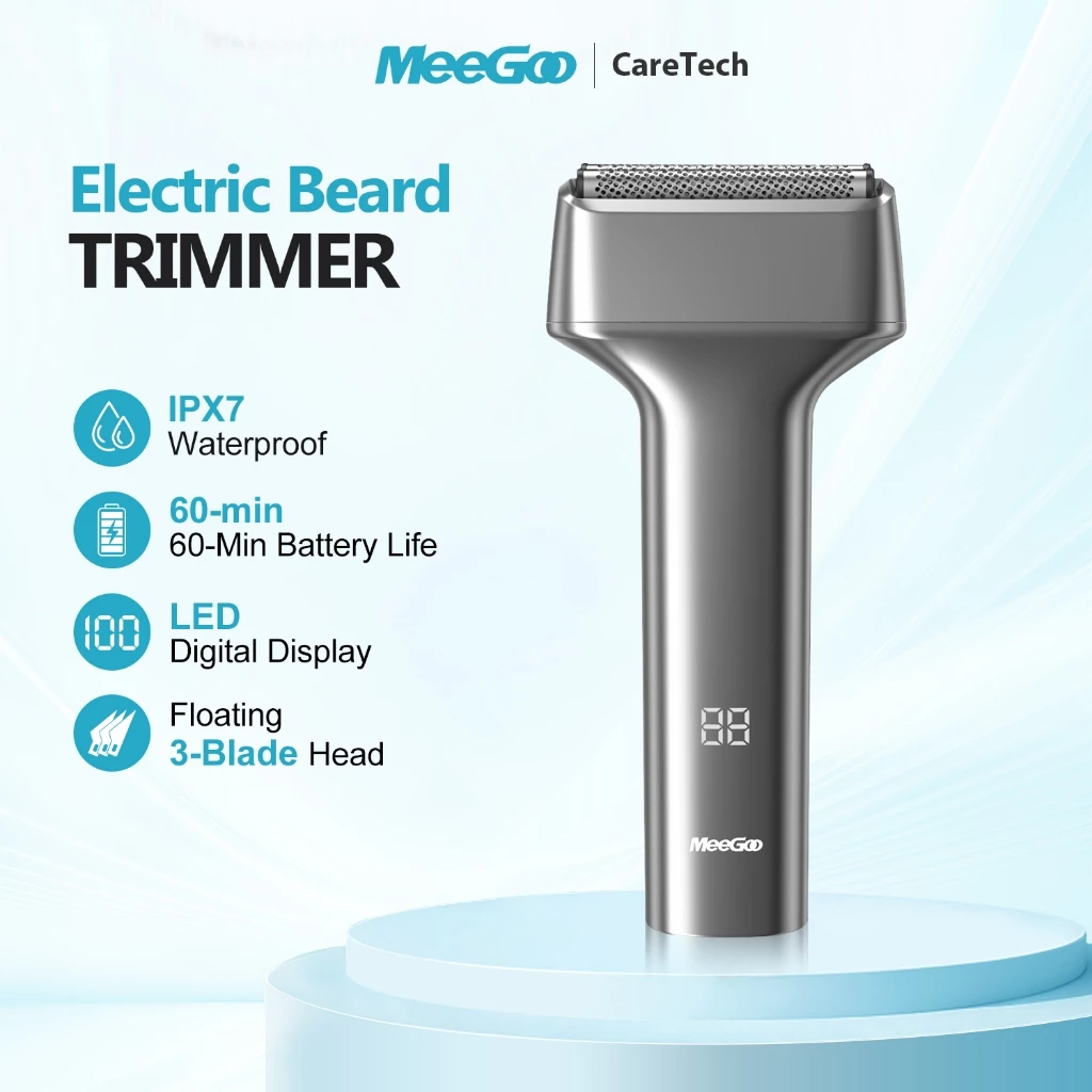 MeeGoo เครื่องโกนหนวดไฟฟ้า Reciprocating Shaver IPX7 แบบเปียกและแห้ง Type-C ชาร์จ 5D หัวมีดลอย
