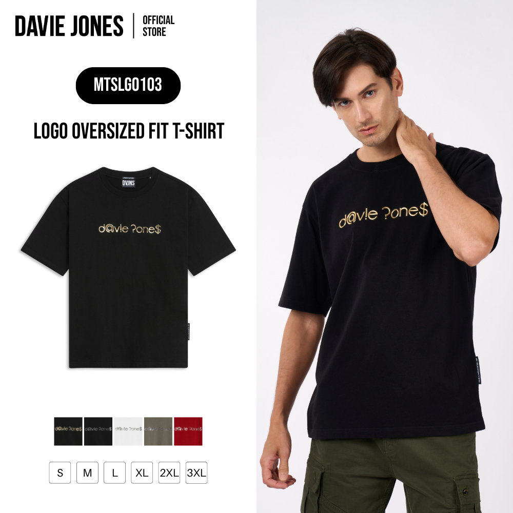 DAVIE JONES [BE FEARLESS] เสื้อยืดผู้ชาย Logo Oversized Fit T-Shirt สีดำ ขาว เขียว แดง LG0103