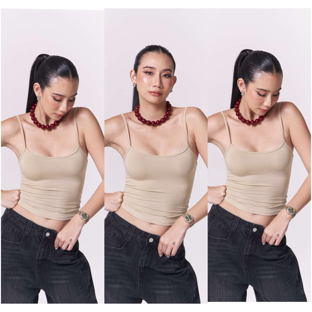 Atipashop - BARELY CAMI TANK เสื้อสายเดี่ยว ทรงสวย สีพื้น มีสีให้เลือกเยอะ