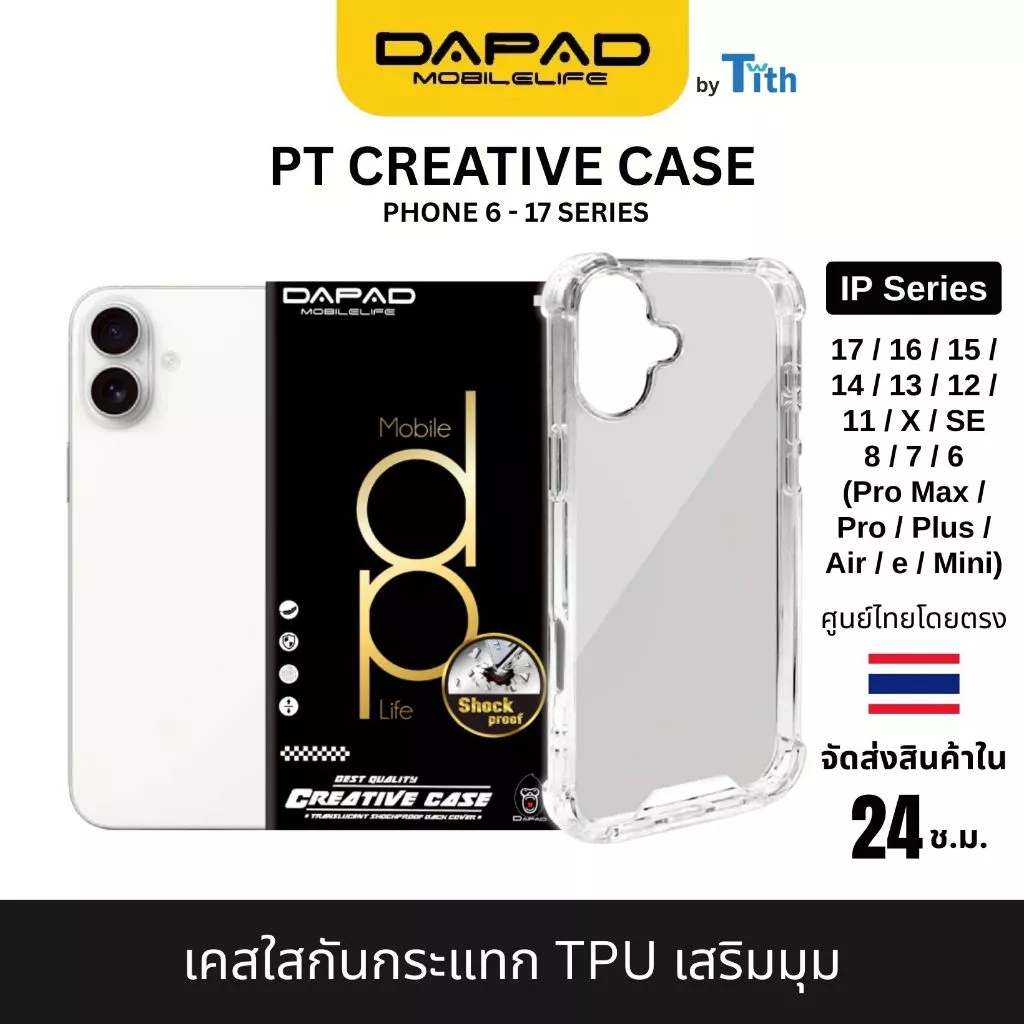 DaPad เคสใสกันกระแทก วัสดุ TPU เสริมมุม สำหรับ ไอโฟน IP 6/7/8/SE/X/11/12/13/14/1516/17/Plus/Pro Max