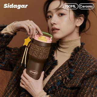 Sidagar แก้วน้ำเก็บความเย็น 750ml เคลือบเซรามิค แก้วเก็บความเย็น แบบพกพา สไตล์ชาแนล แก้วน้ำ