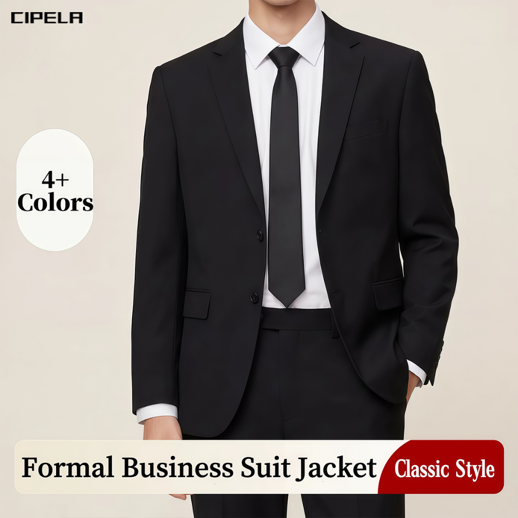 CIPELA เสื้อสูทผู้ชายสีดำ เฉพาะเสื้อ รุ่นพรีเมี่ยม กระดุม 2 เม็ด สูทใส่ทำงาน สูทใส่ออกงาน เสื้อสูทผู้ชาย เสื้อสูทเกาหลี