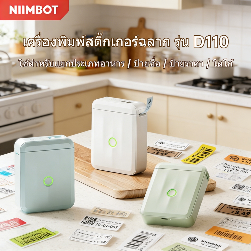 NIIMBOT D110 เครื่องพิมพ์ฉลากไร้สาย มาพร้อมกับฉลาก เครื่องพิมพ์สติกเกอร์สำหรับป้ายราคา/ชื่อ