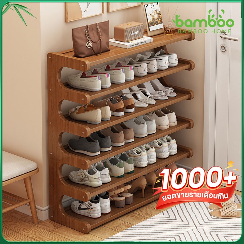 🎋ชั้นวางรองเท้า shoe rack ชั้นวางรองเท้าไม้เนื้อแข็ง ชั้นวางรองเท้าไม้ไผ่ ชั้นวางรองเท้าทางเข้า เก็บรองเท้าได้ 30-40 คู่