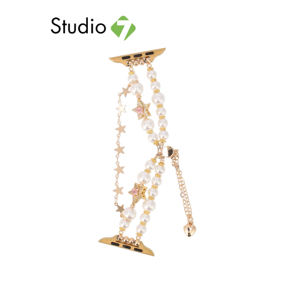 Blue Box สาย Apple Watch Strap Series 6,7,8,9,10,11,SE1,SE2,Ultra (44/45/46/49mm) Golden Pearl Star by Studio7