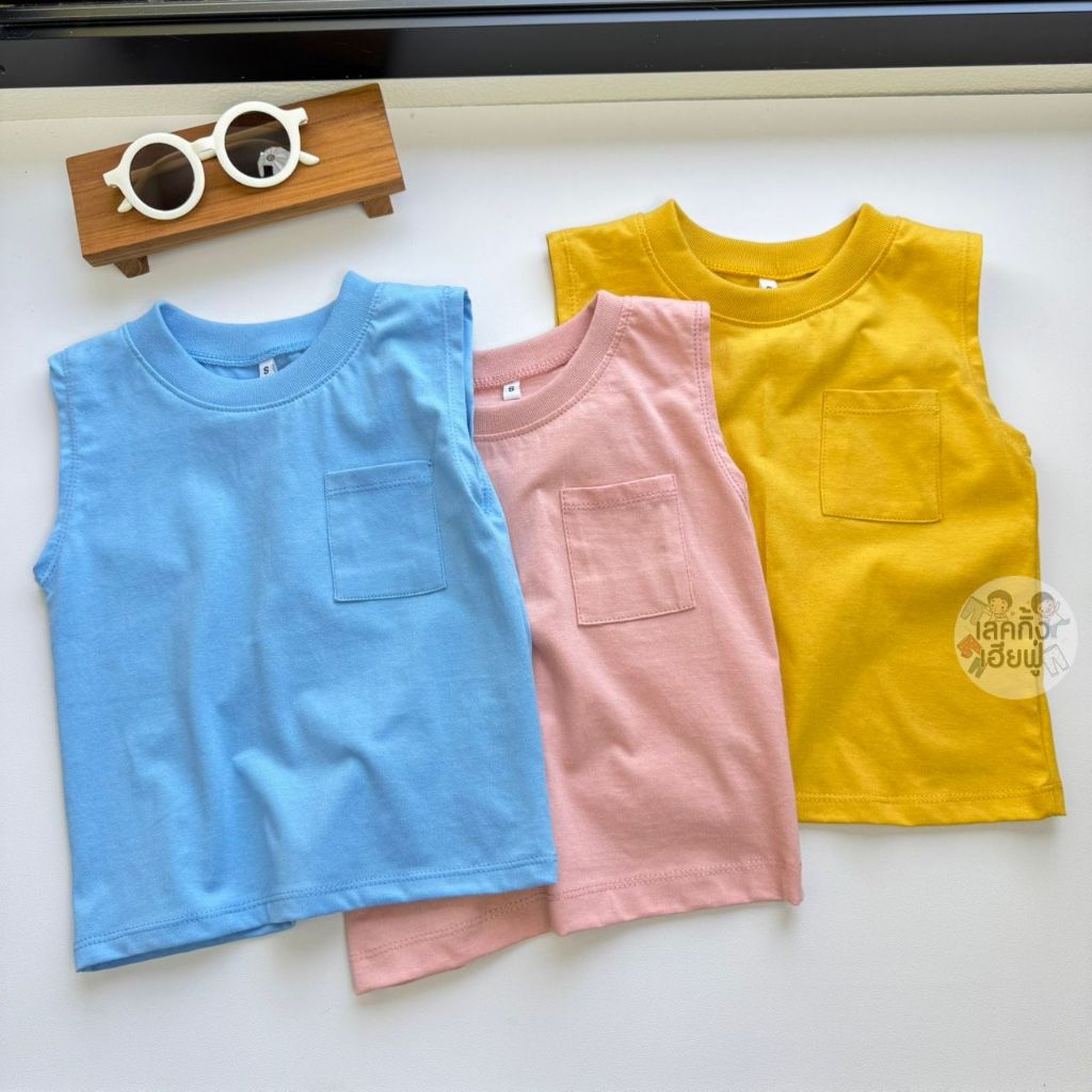 FUFU เสื้อผ้าเด็ก เสื้อเด็ก '' แขนกุด '' ขนาดเด็ก 1-7ปี เสื้อยืดเด็ก ผ้าคอตตอน มีกระเป๋า (TST-4)