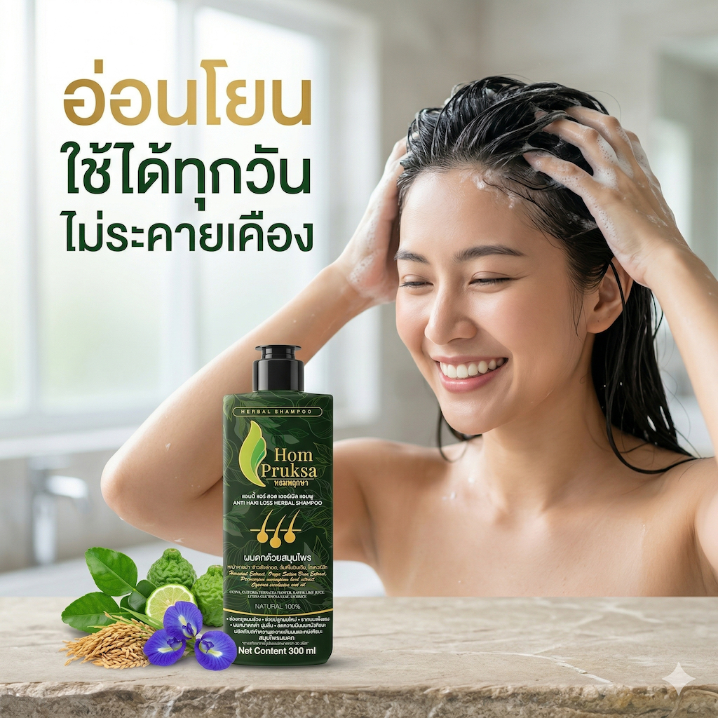แอนตี้ แฮร์ ลอส เฮอร์เบิล แชมพู ปลูกผม ลดผมร่วง หอมพฤกษา (HomPruksa) อ่อนโยนถนอมเส้นผม บำรุงรากผม หนังศีรษะ 300 ml.