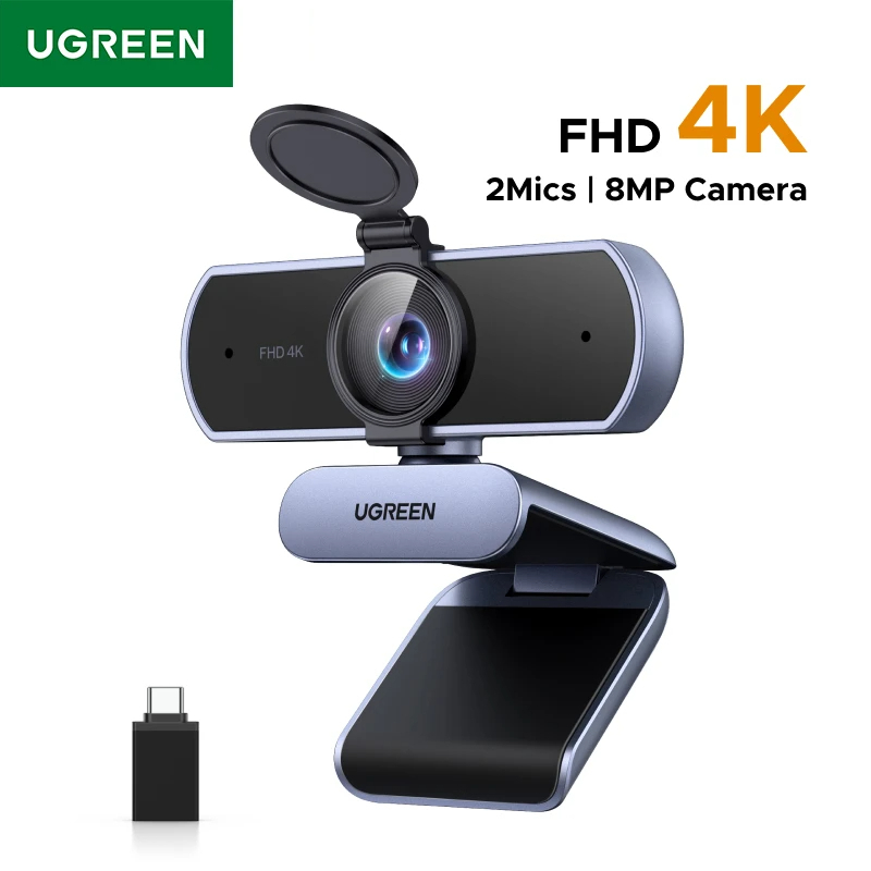 UGREEN 65381 เว็บแคม 4K 30FPS 8MP ออโต้โฟกัส ไมโครโฟนคู่ สีเทา