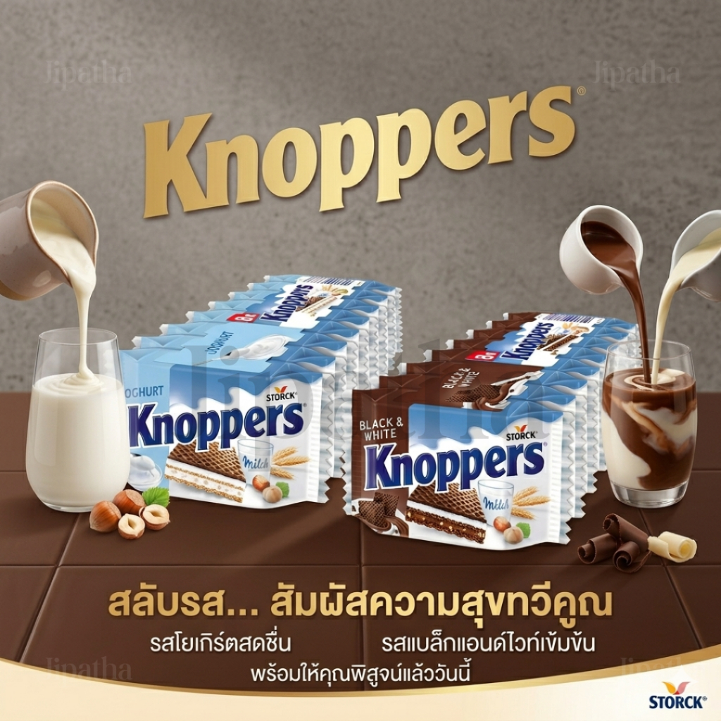 Knoppers เวเฟอร์ช็อกโกแลตนมเฮเซลนัท 200 กรัม น้ำหนัก 25 กรัม 1แพ็ค มี 8 ห่อ มี 2 รสให้เลือก จากเยอรมนี