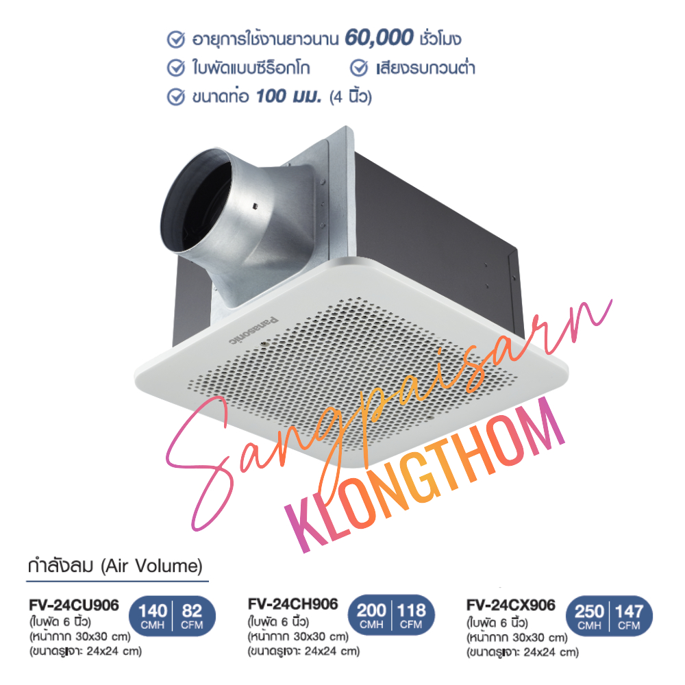 PANASONIC FV-24CU906 , FV-24CH906 , FV-24CX906 ระบายอากาศ ชนิดฝังฝ้าเพดาน รุ่นมาตรฐาน