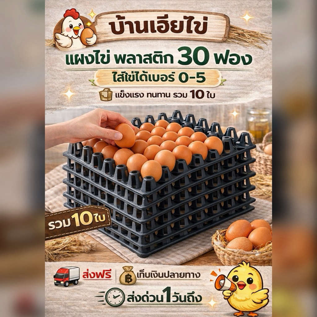 แผงไข่มือ1 (พลาสติกใหญ่)ใส่ได้เบอร์0-5 แข็งแรง10แผง ส่งฟรี
