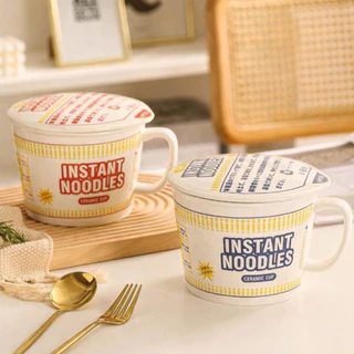 (สินค้าพร้อมส่งจากไทย)(ถูกที่สุด) ชามมาม่า ถ้วยมาม่าเซรามิค พร้อมฝาปิดเซรามิค cup noodles
