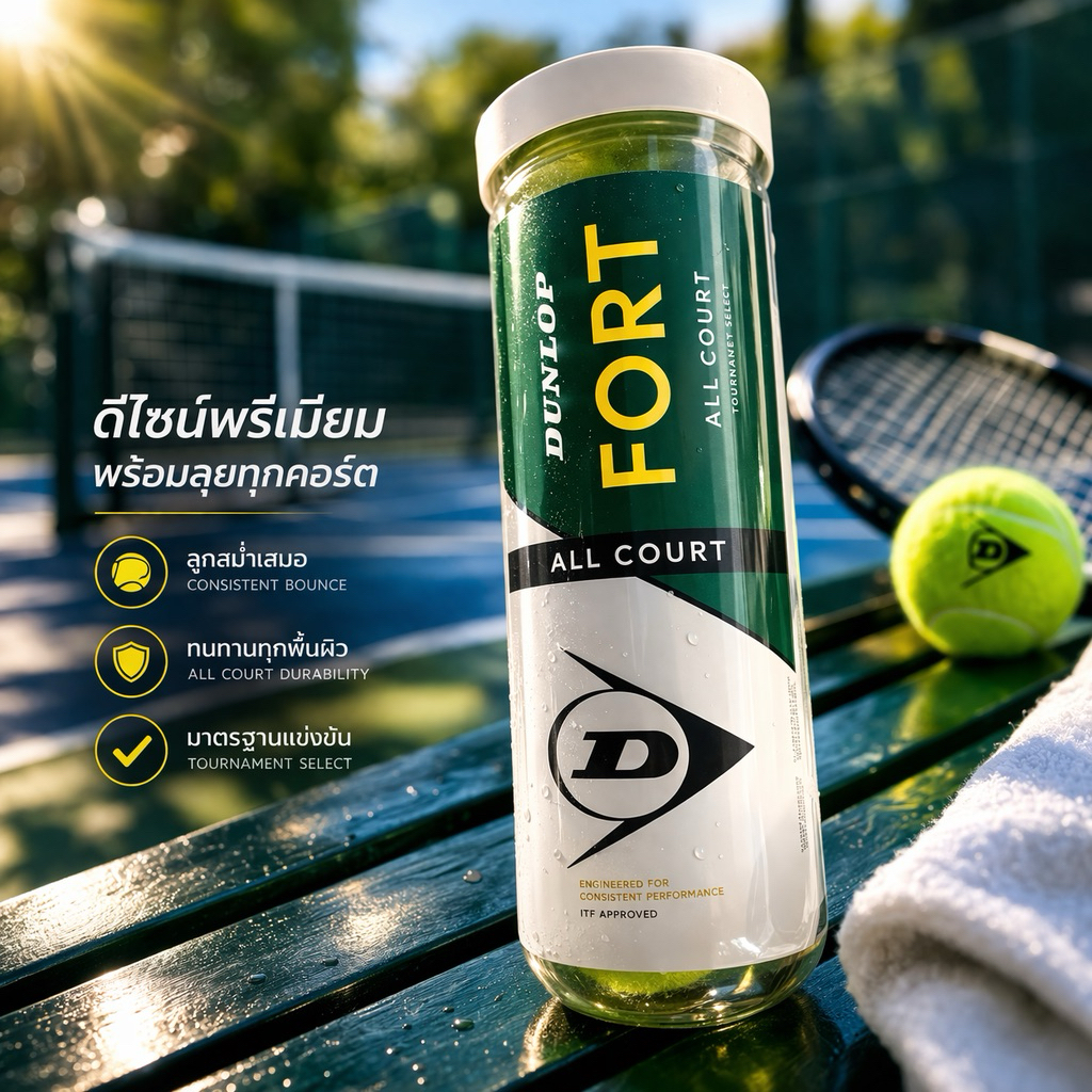 ลูกเทนนิส Dunlop Fort All Court 3 ลูก ทนทาน ใช้งานได้ยาวนาน