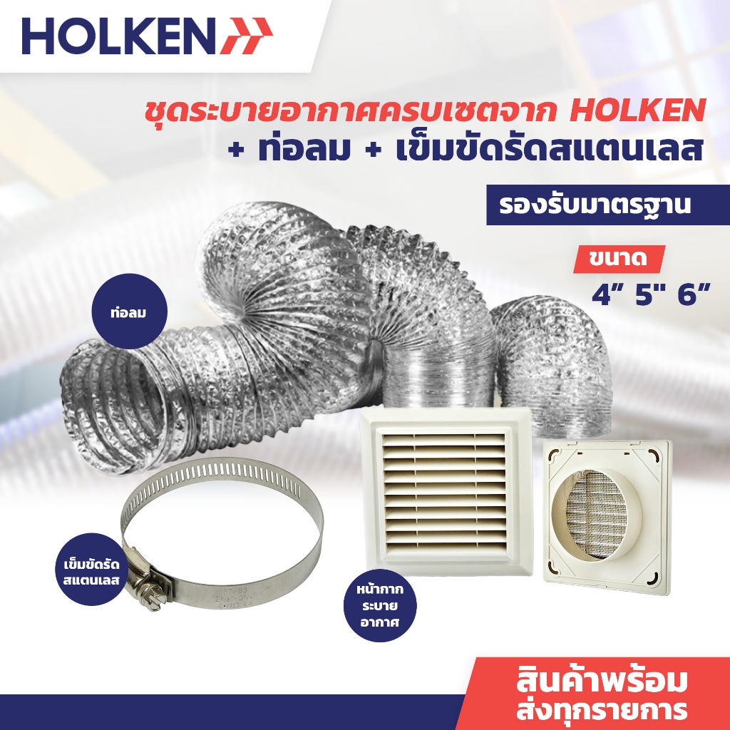 ชุดพร้อมติดตั้ง หน้ากากระบายอากาศKPS + ท่อลม 3 ม. + เข็มขัดรัด สแตนเลส (Ventilation Duct Bundle Set)